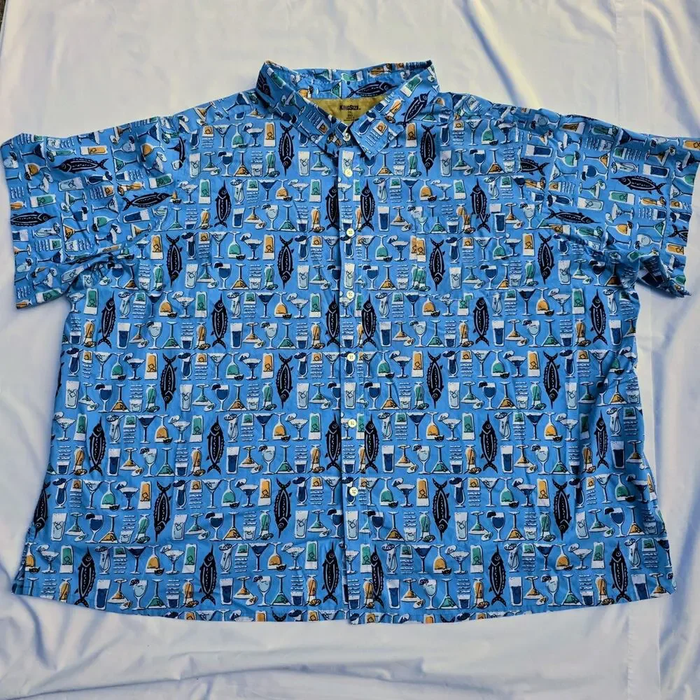 KingSize The No-Tuck Casual Short Sleeve Shirt 7X Big Fun Fish & Drinks